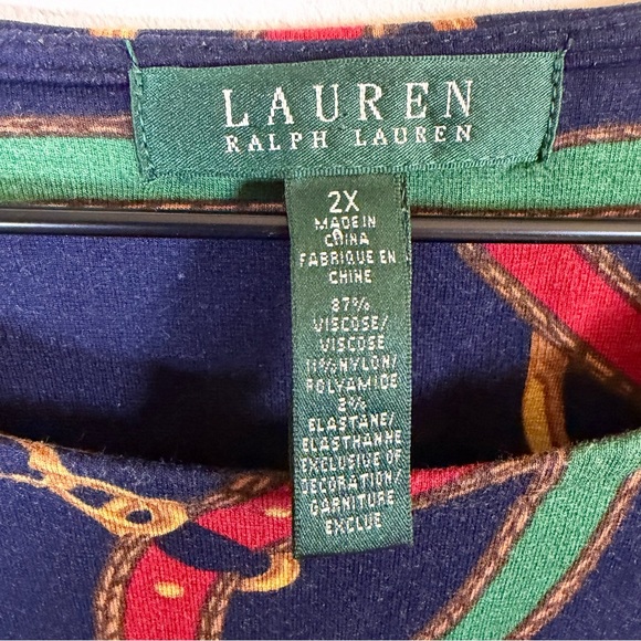 Lauren Ralph Lauren Equestrian Chain Print Shift Dress Navy Size 2X 3/4 Sleeve - Picture 6 of 7